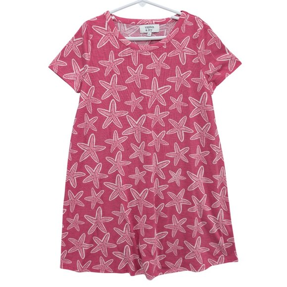 Crown & Ivy Starfish Shirt Dress Girls Pink White Short Sleeve Pullover Size M - Picture 1 of 8
